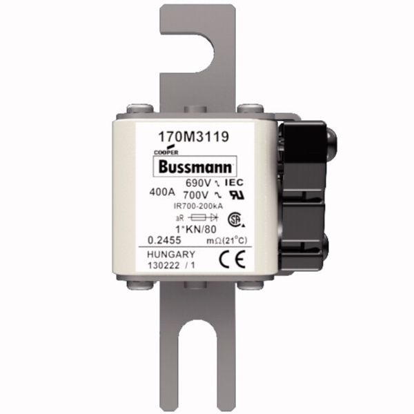 Fuse-link, high speed, 400 A, AC 690 V, compact DIN 1, 45 x 59 x 104 mm, aR, DIN, IEC, single indicator image 1