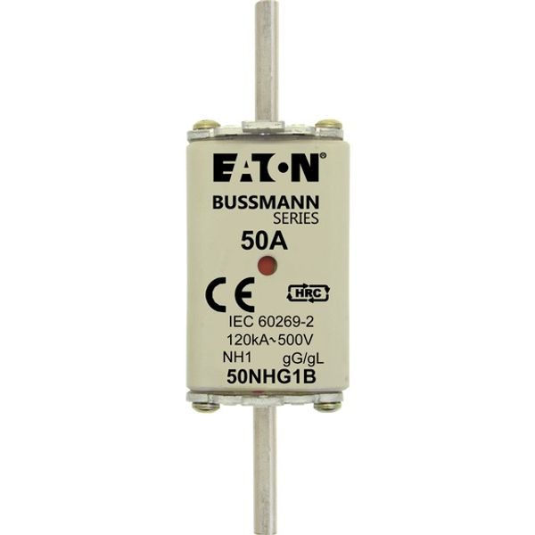 Fuse-link, low voltage, 50 A, AC 500 V, NH1, gL/gG, IEC, dual indicator image 1