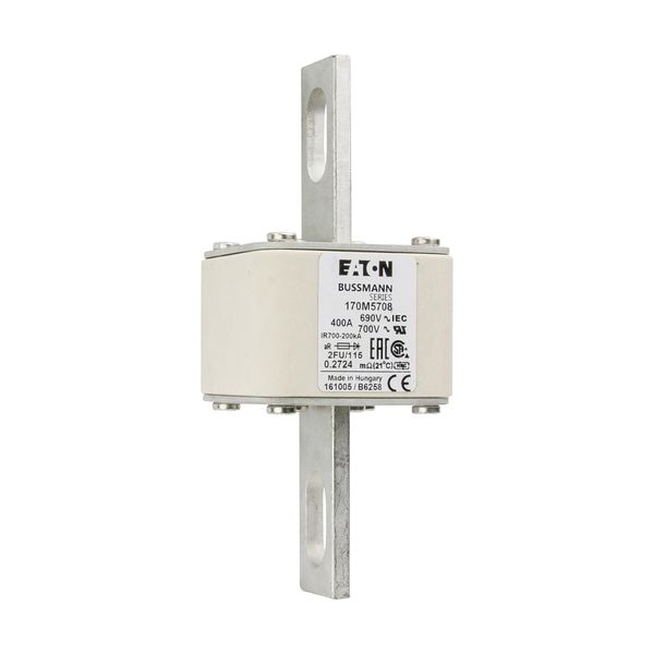 Fuse-link, high speed, 400 A, AC 690 V, size 2, 61 x 77 x 135 mm, aR, IEC, UL, no indicator, 115 mm centres image 12