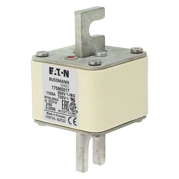 Fuse-link, high speed, 1100 A, AC 600 V, DIN 2, 61 x 61 x 108 mm, aR, DIN, IEC, single indicator, 80 mm centres image 5