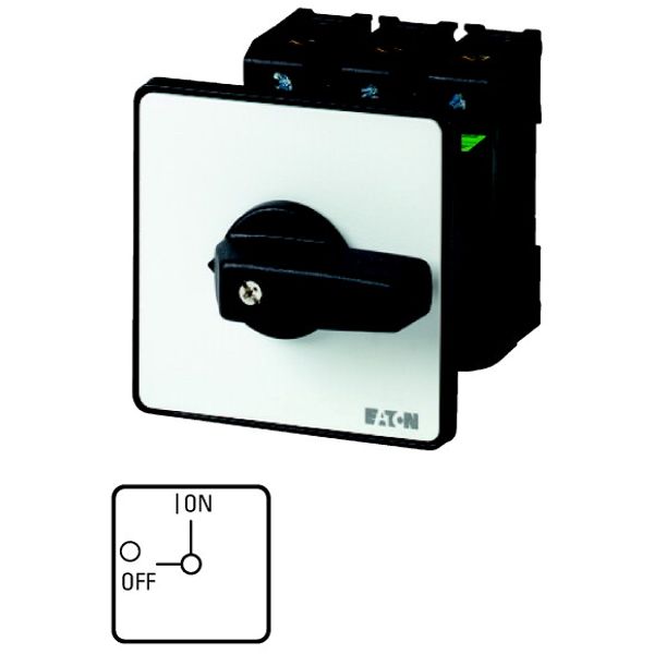 On-Off switch, P3, 100 A, rear mounting, 3 pole, 1 N/O, 1 N/C, with black thumb grip and front plate image 1