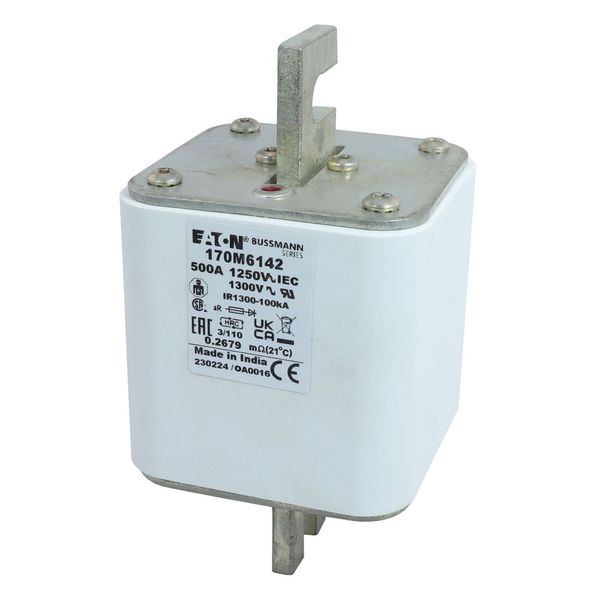 Fuse-link, high speed, 500 A, AC 1250 V, size 3, 76 x 90 x 139 mm, aR, DIN, IEC, single indicator image 24