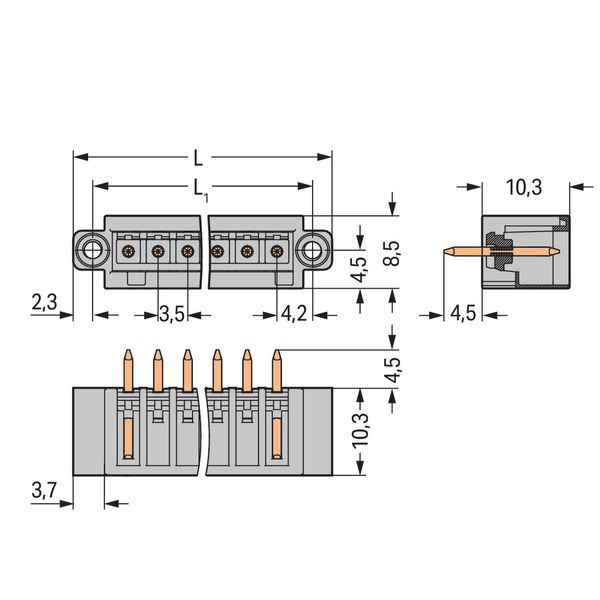 THT male header 1.0 x 1.0 mm solder pin straight light gray image 3