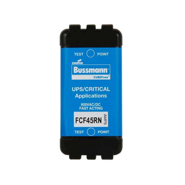 Eaton Bussmann series FCF fuse, Finger safe, 600 Vac, 600 Vdc, 45A, 300 kAIC 600 Vac, 50 kAIC 600 Vdc, Non Indicating, Fast acting, Class CF, CUBEFuse, Glass filled polyethersulfone case image 1