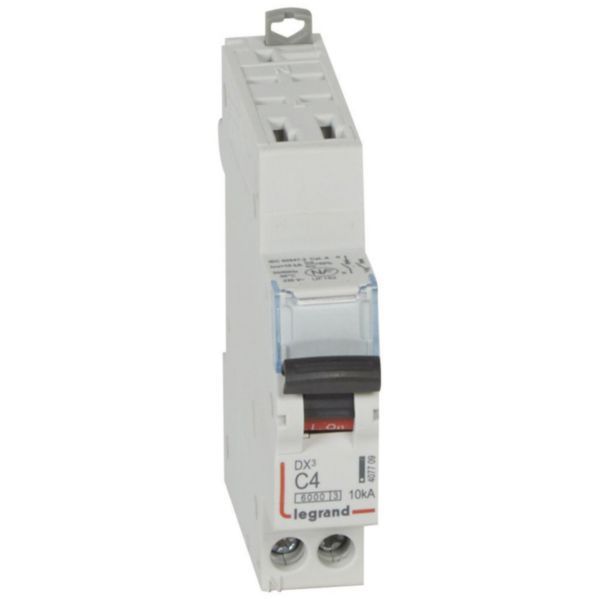 DX³6000 10kA automatic high inlet and low outlet U+N screw circuit breaker - 230V~ - 4A - curve C - 1 module image 1