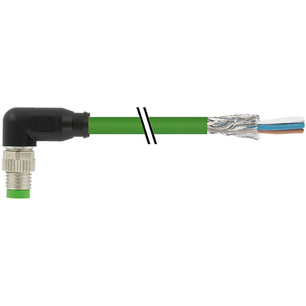 M8 male 90° A-cod. with cable PUR 1x4xAWG26 shielded gn+drag-ch 5m image 1