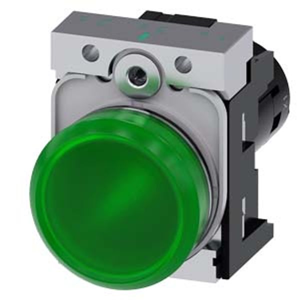 Indicator lights, compact, 22 mm, round, metal, green, lens, smooth,  3SU1251-6AB40-1AA0 image 1