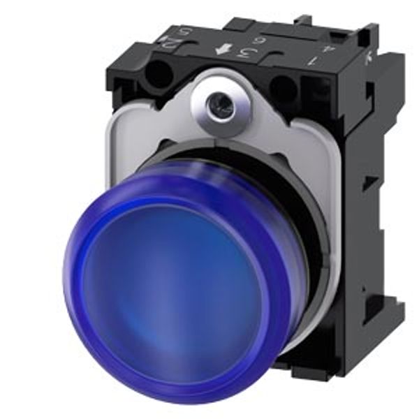 Indicator lights, 22 mm, round, plastic, blue, lens, smooth, with holder, LED module  3SU1103-6AA50-1AA0-Z Y12 image 2