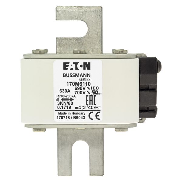 Fuse-link, high speed, 630 A, AC 690 V, DIN 3, 76 x 92 x 109 mm, aR, DIN, IEC, single indicator image 16