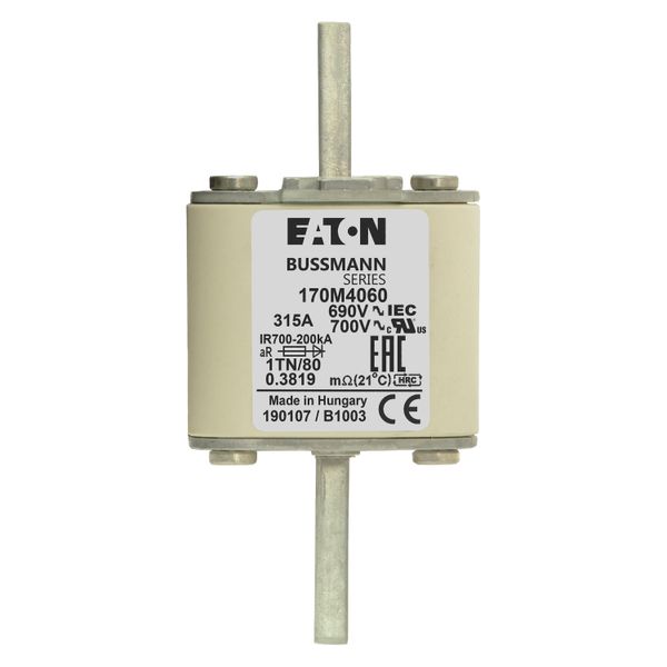 Fuse-link, high speed, 315 A, AC 690 V, DIN 1, 53 x 66 x 108 mm, aR, DIN, IEC, single indicator image 17