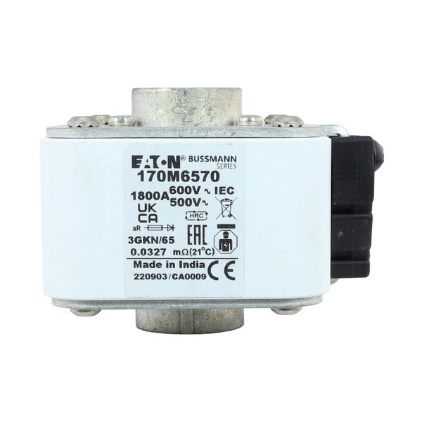 Fuse-link, high speed, 1800 A, AC 600 V, size 3, 76 x 92 x 65 mm, aR, IEC, UL, single indicator image 8