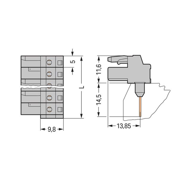 Female connector for rail-mount terminal blocks 0.6 x 1 mm pins angled image 2