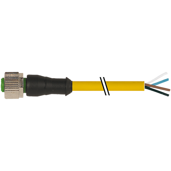 M12 female 0° A-cod. with cable PUR 4x0.34 ye UL/CSA+drag ch. 12m image 1