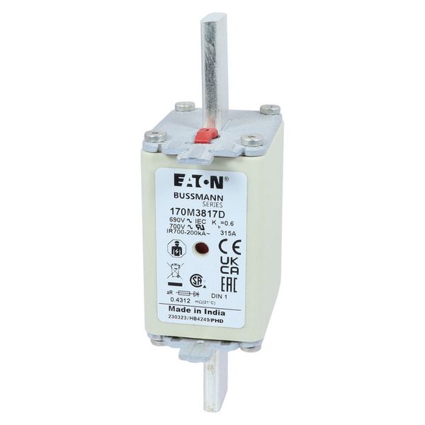 Fuse-link, high speed, 315 A, AC 690 V, DIN 1, aR, DIN, IEC, dual indicator, live gripping lugs image 9