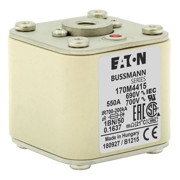 Fuse-link, high speed, 550 A, AC 690 V, size 1, 53 x 69 x 51 mm, aR, IEC, UL, single indicator, flush end, M8 image 15