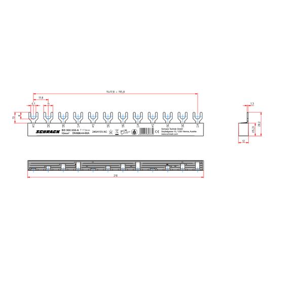 Busbar, 1xRCCB 4-pole, 4xSPD, 1xMCB 3+N, 12MW, 10mm2 image 8