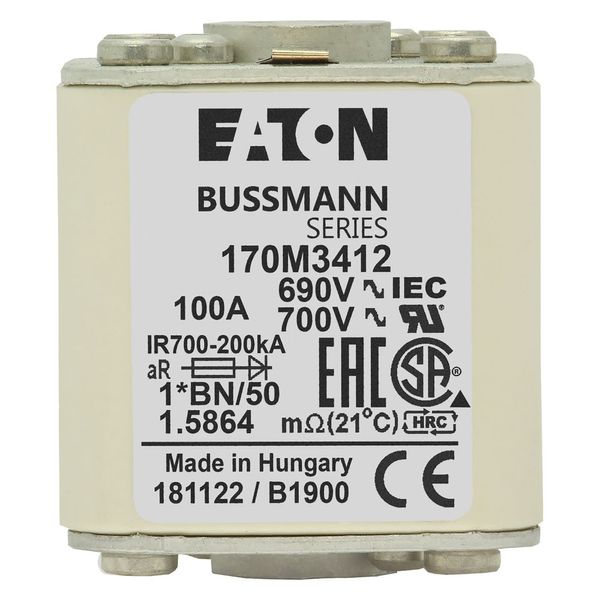 Fuse-link, high speed, 100 A, AC 690 V, compact size 1, 45 x 59 x 51 mm, aR, IEC, UL, visual indicator, flush end, M8 image 21