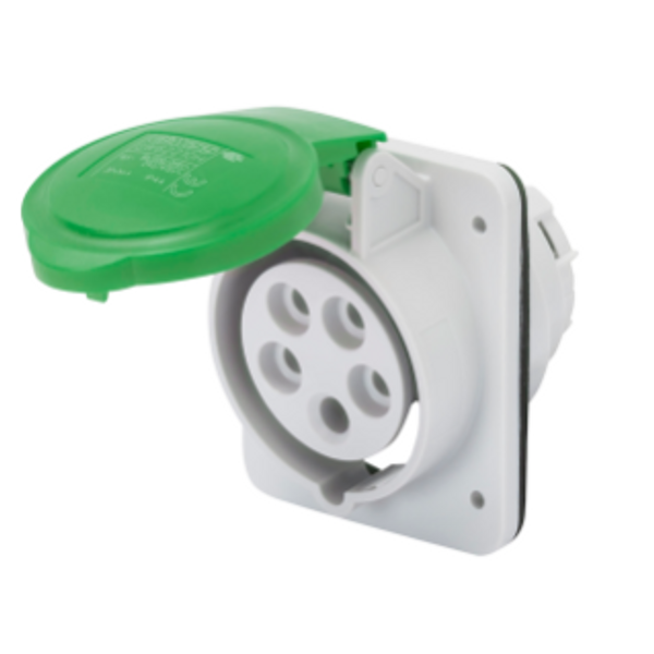 10° ANGLED FLUSH-MOUNTING SOCKET-OUTLET HP - IP44/IP54 - 3P+N+E 16A >50V >300-500HZ - GREEN - 2H - SCREW WIRING image 1