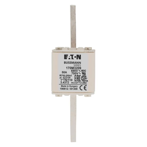 Fuse-link, high speed, 50 A, AC 690 V, compact DIN 1, 45 x 58 x 134 mm, aR, DIN, IEC, single indicator, 80 mm centres image 6