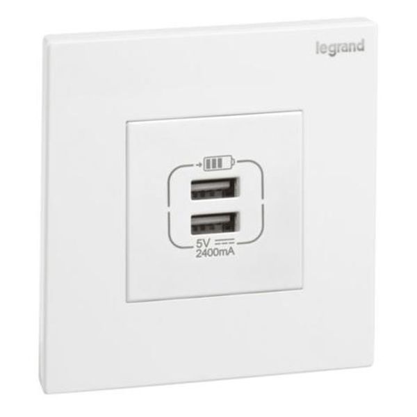 Galion - 1 gang double USB 2,4A type-A USB chargers - White image 1