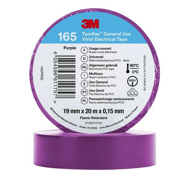 3M™ Temflex™ Vinyl Electrical Tape 165, Purple, 19 mm x 20 m, 100 Roll image 1