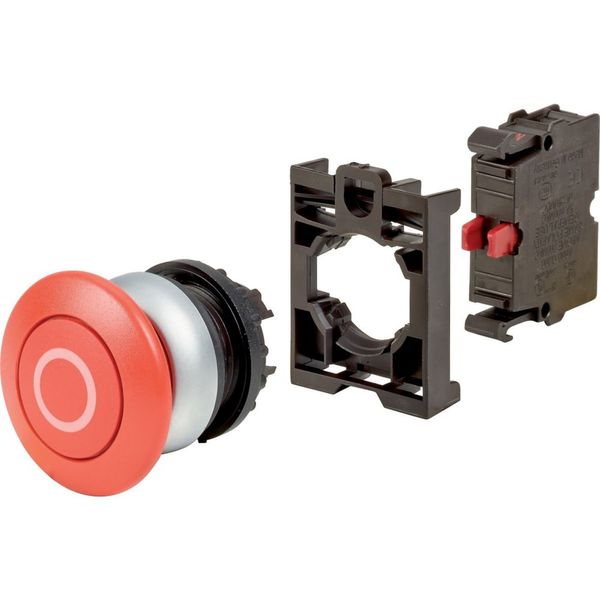 Mushroom actuator, RMQ-Titan, Mushroom, momentary, 1 NO, red, inscribed image 1