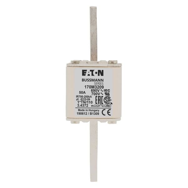 Fuse-link, high speed, 50 A, AC 690 V, compact DIN 1, 45 x 58 x 134 mm, aR, DIN, IEC, single indicator, 80 mm centres image 5