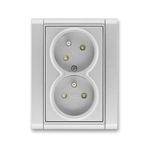 5513F-C02357 08 Double socket outlet with earthing pins, shuttered, with turned upper cavity ; 5513F-C02357 08 image 1