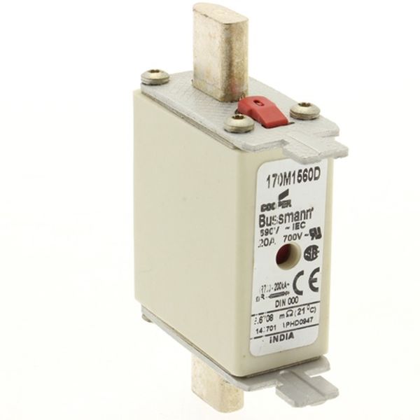 Fuse-link, high speed, 20 A, AC 690 V, DIN 000, gR, DIN, IEC, dual indicator, live gripping lugs image 4