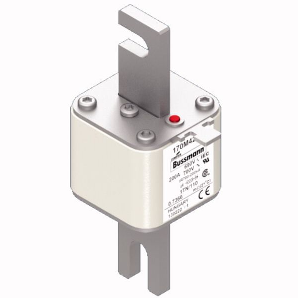 Fuse-link, high speed, 200 A, AC 690 V, DIN 1, 53 x 66 x 138 mm, aR, DIN, IEC, type T indicator image 2