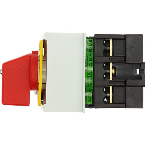 On-Off switch, P1, 32 A, service distribution board mounting, 3 pole, Emergency switching off function, with red thumb grip and yellow front plate image 3