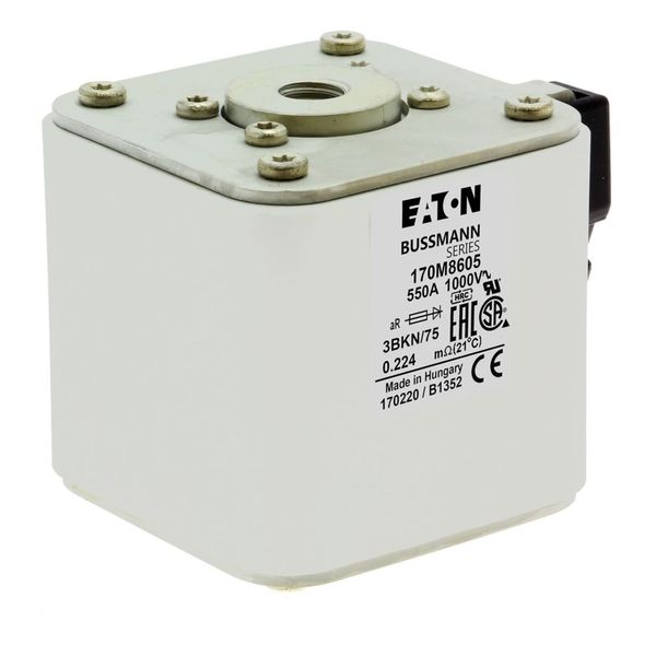 Fuse-link, high speed, 550 A, AC 1000 V, size 3, 74 x 92 x 76 mm, aR, IEC, UL, single indicator image 23