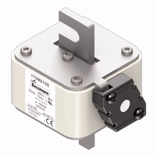 Fuse-link, high speed, 550 A, AC 690 V, DIN 3, 76 x 92 x 109 mm, aR, DIN, IEC, single indicator image 2