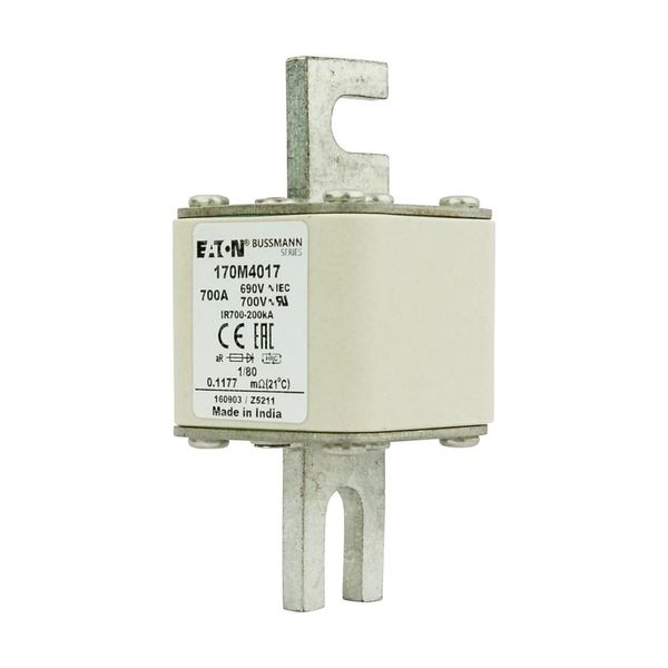 Fuse-link, high speed, 700 A, AC 690 V, DIN 1, 53 x 53 x 108 mm, aR, DIN, IEC, single indicator image 9