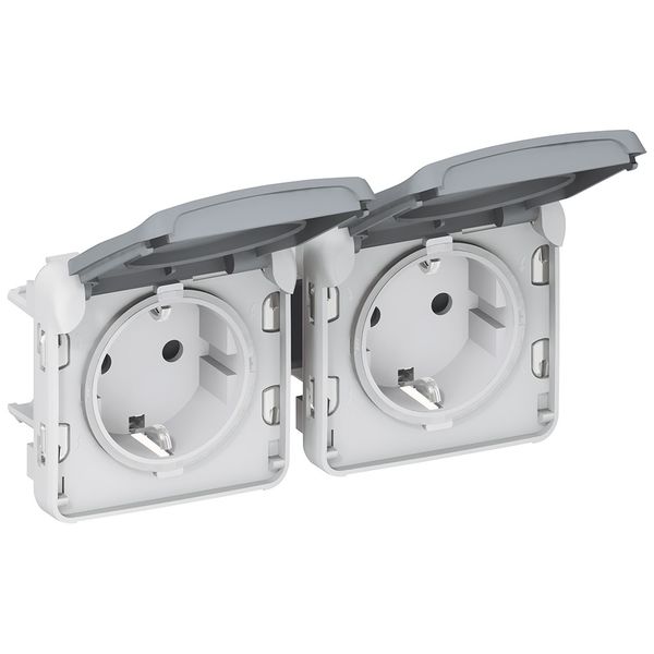 Socket outlet prewired Plexo IP 55-German std-2x2P+E horizontal-modular-grey image 2