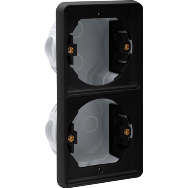 Splashproof double vertical flush-mounting box for two functions, blac image 1