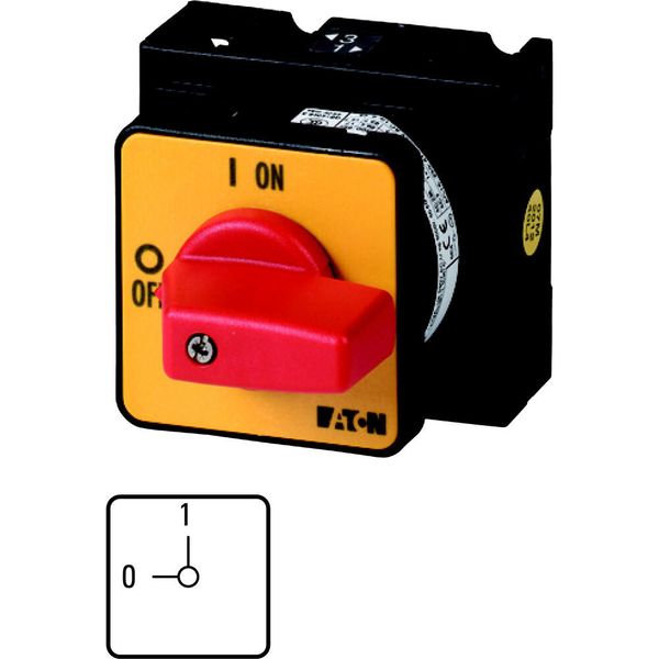 On-Off switch, T3, 32 A, flush mounting, 1 contact unit(s), 1 pole, Emergency switching off function, with red thumb grip and yellow front plate image 5