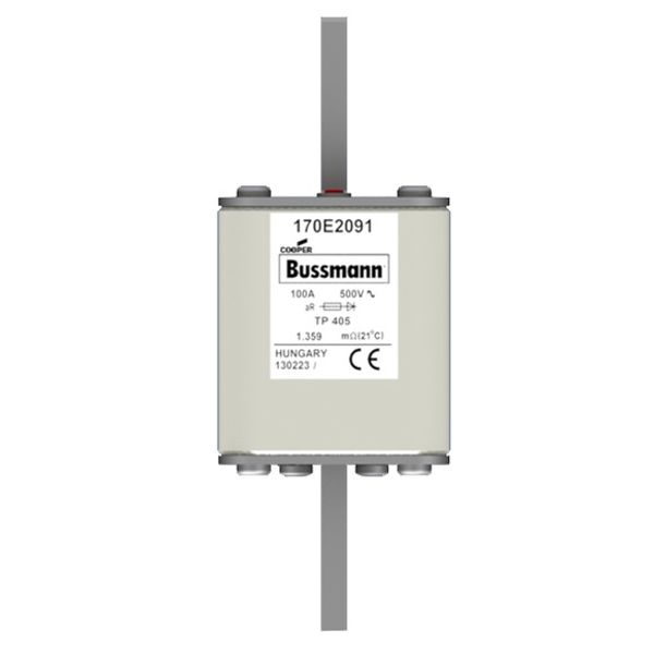 Fuse-link, high speed, 100 A, AC 500 V, 55 x 55 x 140 mm, aR, IEC, with indicator image 1