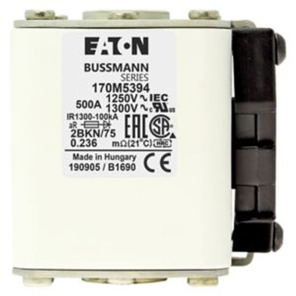 Fuse-link, high speed, 500 A, AC 1250 V, size 2, 61 x 75 x 77 mm, aR, IEC, UL, single indicator image 4