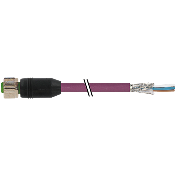 M12 female 0° A-cod. with cable PUR AWG24+22 shielded vt +drag ch. 7m image 1