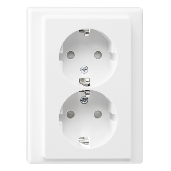 SCHUKO double socket-outlet, shuttered, screwless term., polar white, M-Smart image 4