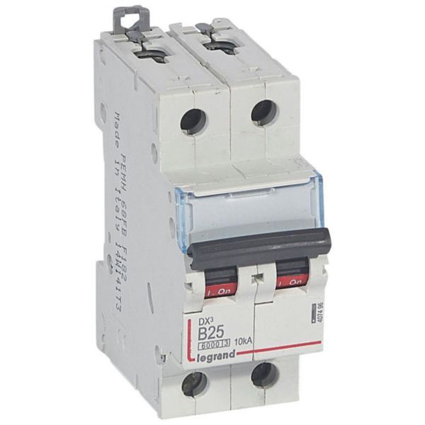 DX³6000 10kA high inlet and low outlet screw circuit breaker 2P 230V~ to 400V~ - 25A - curve B - 2 modules image 1