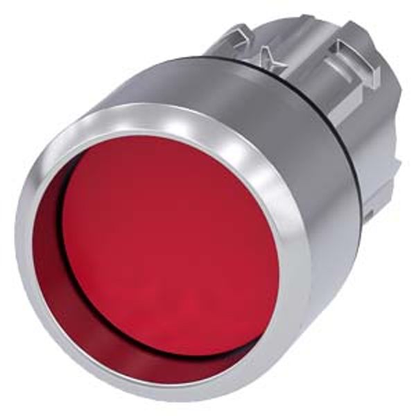 Pushbutton, 22 mm, round, metal, shiny, red, Front ring, high, momentary 3SU1050-0CB20-0AA0-Z X90 image 1