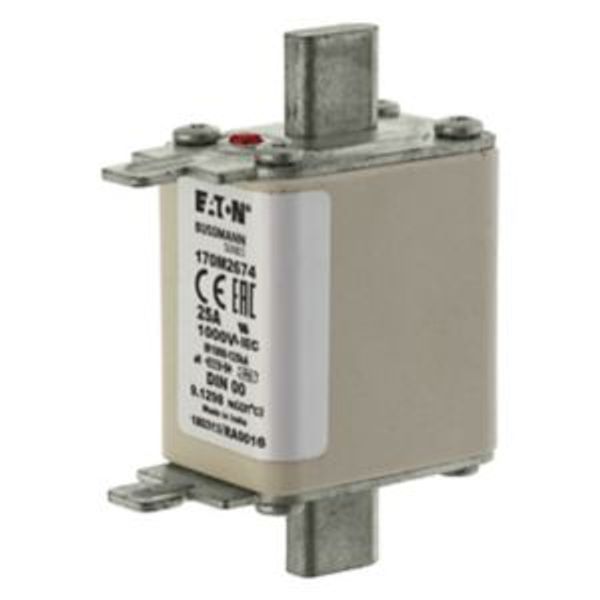 Fuse-link, high speed, 25 A, AC 1000 V, DIN 00, aR, DIN, IEC, single indicator, live gripping lugs image 5