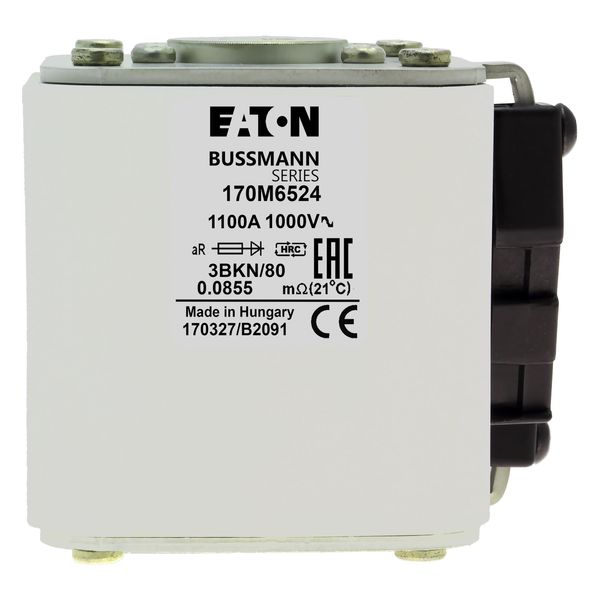 Fuse-link, high speed, 1100 A, AC 1000 V, size 3, 76 x 92 x 83 mm, aR, IEC, single indicator image 14