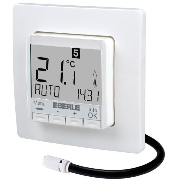 Concealed clock thermostat as a room controller with limiter function, AC 230V, 1 NO contact, 10 A, white backlighting image 1