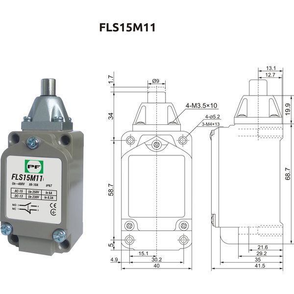 Limit switch  FLS 15M11 IP-67 NO+NC image 1