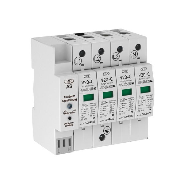 V20-C 4+AS-280  Surge arrester, type 2, 4P with acoustic signal, 280V image 1