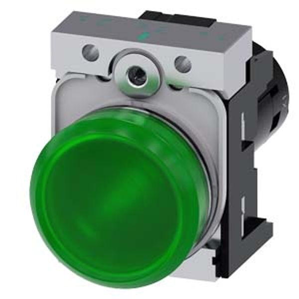 Indicator lights, compact, 22 mm, round, metal, green, lens, smooth,  3SU1251-6AF40-1AA0 image 1