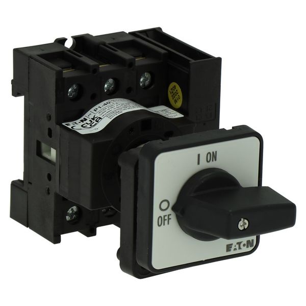 On-Off switch, P1, 40 A, rear mounting, 3 pole, 1 N/O, 1 N/C, with black thumb grip and front plate image 9